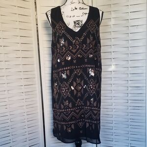 Miss Me Black and Gold Sequins And Beads Sleeveless Tunic  Dress Size L